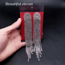 Load image into Gallery viewer, Shining Rhinestone Pendant Earrings suitable for women's fashion crystal Tassel Earrings European and American style earrings
