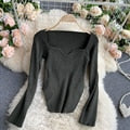 Load image into Gallery viewer, Square Collar Long Sleeve Woman Sweaters Knitted Pullover Women Spring Autumn Sweater Winter Tops For Women Black White Jumper
