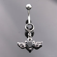 Load image into Gallery viewer, Angel Love Wing Heart Navel Piercing Ombligo Black Zircon Belly Button Rings Belly Piercing Ring Pircing Ear Jewelry
