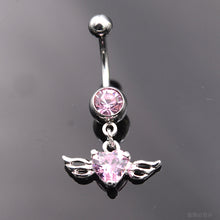 Load image into Gallery viewer, Angel Love Wing Heart Navel Piercing Ombligo Black Zircon Belly Button Rings Belly Piercing Ring Pircing Ear Jewelry
