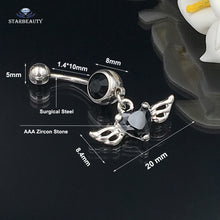 Load image into Gallery viewer, Angel Love Wing Heart Navel Piercing Ombligo Black Zircon Belly Button Rings Belly Piercing Ring Pircing Ear Jewelry
