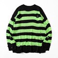 Load image into Gallery viewer, Striped Sweaters Women Punk Unisex Sweater Autumn Hollow Out Hole Broken Jumper Loose Oversized Sweater
