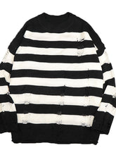 Load image into Gallery viewer, Striped Sweaters Women Punk Unisex Sweater Autumn Hollow Out Hole Broken Jumper Loose Oversized Sweater

