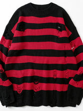 Load image into Gallery viewer, Striped Sweaters Women Punk Unisex Sweater Autumn Hollow Out Hole Broken Jumper Loose Oversized Sweater
