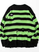 Load image into Gallery viewer, Striped Sweaters Women Punk Unisex Sweater Autumn Hollow Out Hole Broken Jumper Loose Oversized Sweater
