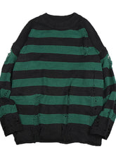Load image into Gallery viewer, Striped Sweaters Women Punk Unisex Sweater Autumn Hollow Out Hole Broken Jumper Loose Oversized Sweater
