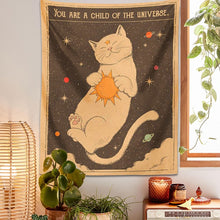 Load image into Gallery viewer, Sun moon Tarot Cat Tapestry  Wall Hanging Witchcraft you are a child of the universe Bohemia Home Decor Hippie Bedroom Decor
