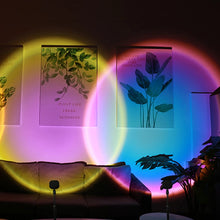 Load image into Gallery viewer, Sunset Rainbow Projector Night Lights Usb Bedside Table Lamp Valentines Day Gift Lamps Bedroom Bar Coffee LED Atmosphere Light
