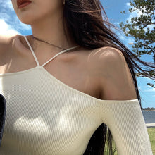 Load image into Gallery viewer, Sweater Mujer 2023 Sexy Off Shoulder Slim Knitted Sweaters Long Sleeve Pull Femme Autumn Vintage Chandails White Black Top Women
