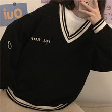 Load image into Gallery viewer, Sweaters Women Ulzzang Letter Chic Vintage V-neck Daily Oversize Girls Pullovers Student Fall Casual All-match Ins Sweater
