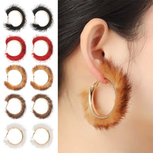 Load image into Gallery viewer, 1 Pair Winter Autumn Round Hairy Earring Temperament Exaggerated Big Circle Earrings Warm Fur Hoop Plush Jewelry Gift
