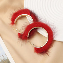 Load image into Gallery viewer, 1 Pair Winter Autumn Round Hairy Earring Temperament Exaggerated Big Circle Earrings Warm Fur Hoop Plush Jewelry Gift
