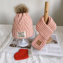 Load image into Gallery viewer, Three-piece children's winter/autumn woolen cap for boys and girls warm scarf gloves combination baby jumper knitted hat
