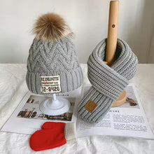 Load image into Gallery viewer, Three-piece children's winter/autumn woolen cap for boys and girls warm scarf gloves combination baby jumper knitted hat
