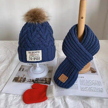 Load image into Gallery viewer, Three-piece children's winter/autumn woolen cap for boys and girls warm scarf gloves combination baby jumper knitted hat
