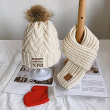 Load image into Gallery viewer, Three-piece children's winter/autumn woolen cap for boys and girls warm scarf gloves combination baby jumper knitted hat
