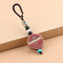 Load image into Gallery viewer, Tibetan Buddha Pendant Keychain Keyring Om Ohm Aum Buddhist Mantra Sign Yoga Charm Car Key Chain For Women Nepal Ethnic Jewelry
