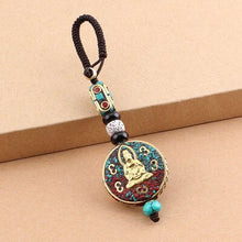 Load image into Gallery viewer, Tibetan Buddha Pendant Keychain Keyring Om Ohm Aum Buddhist Mantra Sign Yoga Charm Car Key Chain For Women Nepal Ethnic Jewelry
