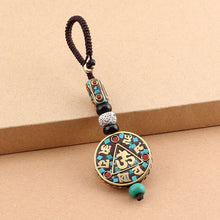 Load image into Gallery viewer, Tibetan Buddha Pendant Keychain Keyring Om Ohm Aum Buddhist Mantra Sign Yoga Charm Car Key Chain For Women Nepal Ethnic Jewelry
