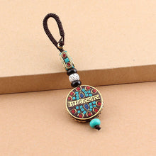 Load image into Gallery viewer, Tibetan Buddha Pendant Keychain Keyring Om Ohm Aum Buddhist Mantra Sign Yoga Charm Car Key Chain For Women Nepal Ethnic Jewelry
