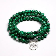 Load image into Gallery viewer, Tibetan 108 Mala Bracelet Malachite Stone Beads Bracelets Yoga Lotus OM Buddha 6 MM
