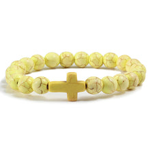 Load image into Gallery viewer, Trendy Jesus Cross Charm Blue Turquoises Men Bracelet Black Lava Stone 8mm White Beads Bracelets Bangles for Women Yoga Jewelry
