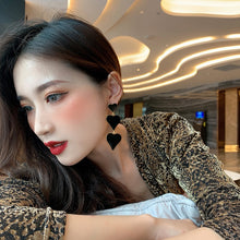 Load image into Gallery viewer, Trendy Long Heart Pendant Earrings for Women Black Big Exaggerated Statement Tassel Earrings Vintage Jewelry
