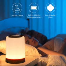 Load image into Gallery viewer, USB Rechargeable Touching Control Bedside Light Dimmable Table Lamp Warm White &amp; RGB Night Light
