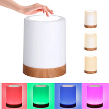 Load image into Gallery viewer, USB Rechargeable Touching Control Bedside Light Dimmable Table Lamp Warm White &amp; RGB Night Light
