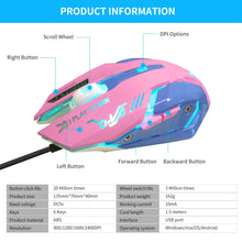 Load image into Gallery viewer, USB Wired Gaming Mouse Pink Computer Professional E-sports Mouse 2400 DPI Colorful Backlit Silent Mouse for Lol Data Laptop Pc
