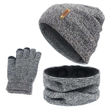 Load image into Gallery viewer, Unisex Beanies Hat Ring Scarf Gloves Set Winter Knitted Thick Warm Cap Women Men Solid Retro Beanie Hat Soft Touch Screen Gloves
