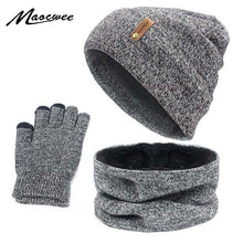 Load image into Gallery viewer, Unisex Beanies Hat Ring Scarf Gloves Set Winter Knitted Thick Warm Cap Women Men Solid Retro Beanie Hat Soft Touch Screen Gloves

