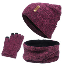 Load image into Gallery viewer, Unisex Beanies Hat Ring Scarf Gloves Set Winter Knitted Thick Warm Cap Women Men Solid Retro Beanie Hat Soft Touch Screen Gloves
