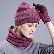 Load image into Gallery viewer, Unisex Beanies Hat Ring Scarf Gloves Set Winter Knitted Thick Warm Cap Women Men Solid Retro Beanie Hat Soft Touch Screen Gloves
