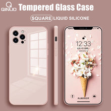 Load image into Gallery viewer, Square Tempered Glass Phone Case for iPhone 12 Mini 11 Pro Max SE 2 X XR XS Max 8 7 Plus 12 Pro Anti-knock Liquid Silicone Cover

