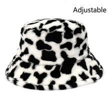 Load image into Gallery viewer, Winter Cow Leopard Faux Fur Fluffy Bucket Hats Women Outdoor Warm Sun Hat Soft Velvet Furly Fisherman Cap Lady Fashion Panama
