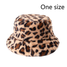 Load image into Gallery viewer, Winter Cow Leopard Faux Fur Fluffy Bucket Hats Women Outdoor Warm Sun Hat Soft Velvet Furly Fisherman Cap Lady Fashion Panama
