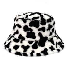 Load image into Gallery viewer, Winter Cow Leopard Faux Fur Fluffy Bucket Hats Women Outdoor Warm Sun Hat Soft Velvet Furly Fisherman Cap Lady Fashion Panama
