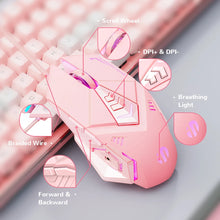Load image into Gallery viewer, Wired USB Gaming Mouse Pink Mute RGB Gamer 7 Buttons Mice Optical Office Computer Mouse For Desktop Laptop Ergonomic Game Mouse
