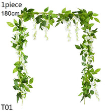 Load image into Gallery viewer, Wisteria Artificial Flower Vine Ivy Leaf Garland Silk Rose Flowers Rattan String Vine Wedding Arch Flower Home Garden Decoration
