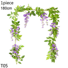 Load image into Gallery viewer, Wisteria Artificial Flower Vine Ivy Leaf Garland Silk Rose Flowers Rattan String Vine Wedding Arch Flower Home Garden Decoration
