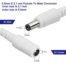 Load image into Gallery viewer, White DC 12V Power Cable 5.5mm*2.1mm Male Female Connector 0.5M 1M 2M 3M 4M 5M 6M 7M 8M 10M Power Cord Extension Wire For CCTV
