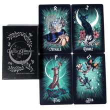 Load image into Gallery viewer, Witch'S Familiar Runic Oracle 24 Card Indie Tarot Deck Runes Rune Cards Animal Oracle Animal Tarot Cards Viking Runes

