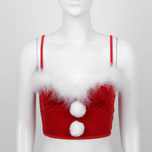 Load image into Gallery viewer, Women Christmas Costume Faux Fur Trim Red Flannel Underwired Bra Corset Sexy Bustier Cami Crop Tops Xmas Party Rave Dress Up
