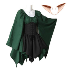 Load image into Gallery viewer, Women Elf Cosplay Medieval Costumes Renaissance Victorian Gothic Queen Dresses with Corset Halloween Elves Performance Clothes
