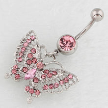Load image into Gallery viewer, Women Fashion Piercing Pink Color Crystal Heart Wing Belly Navel Ring Dangle Personality Body Jewelry Accessories

