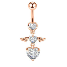 Load image into Gallery viewer, Women Fashion Piercing Pink Color Crystal Heart Wing Belly Navel Ring Dangle Personality Body Jewelry Accessories
