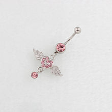 Load image into Gallery viewer, Women Fashion Piercing Pink Color Crystal Heart Wing Belly Navel Ring Dangle Personality Body Jewelry Accessories
