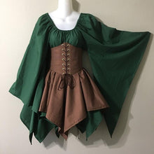 Load image into Gallery viewer, Women Medieval Elf Fairy Elven Cosplay Costume Wench Celtic Princess Formal Dress High Waist Party Skirts Cincher Top Corset Set
