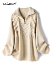 Load image into Gallery viewer, Women's Oversized Cable-knit Wool Sweater Thick Warm Knitted Pullover Solid Long Sleeve Turtleneck  Zip Up Winter Coat C-148
